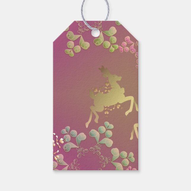 Étiquette cadeau rennes et flocons de neige (Devant)