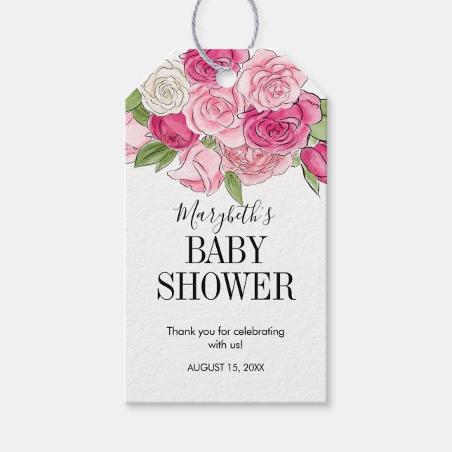 Étiquette cadeau Rose Baby shower rose (Devant)