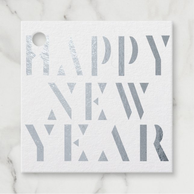 Étiquette-cadeau script moderne heureux feuille de nouvelle année f (Devant)