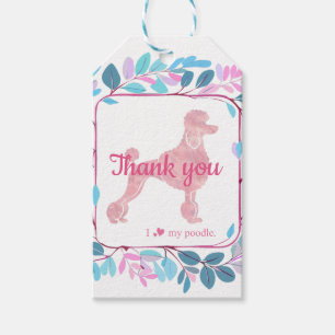 Étiquette Cadeau Silhouette de Caniche Rose Pastel