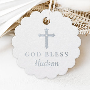 Étiquette-cadeau Silver Cross Dieu Bénie Baptême Religieux Bébé