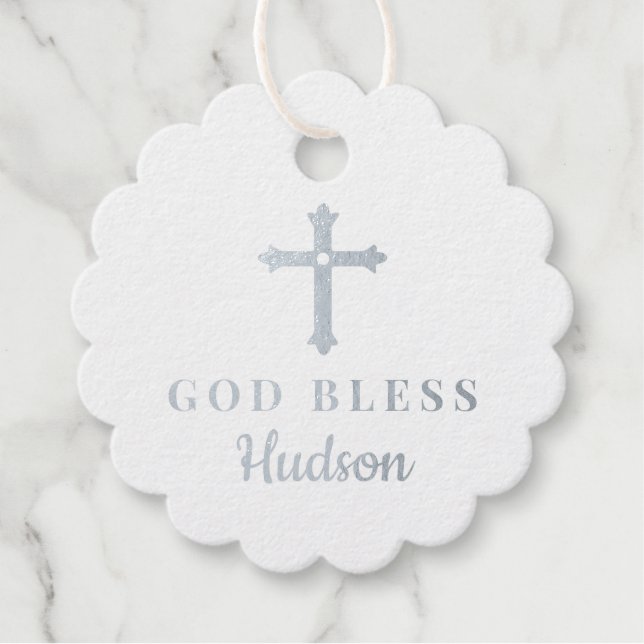 Étiquette-cadeau Silver Cross Dieu Bénie Baptême Religieux Bébé (Devant)
