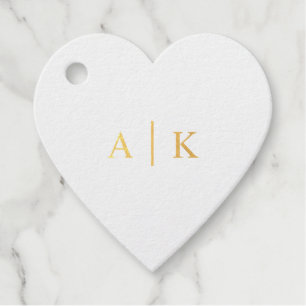 Étiquette-cadeau Simple Mariage Monogramme Real GoldFoil Coeur
