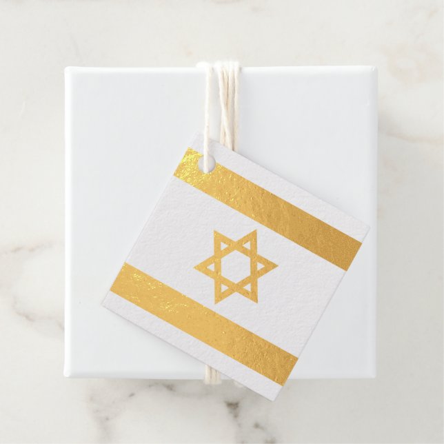 Étiquette-cadeau Tag Foil Favor, drapeau israélien (Avec boite)