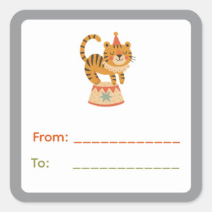 Étiquette Cadeau Tigre de Cirque Équilibriste