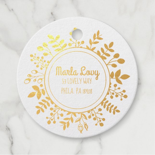Étiquette-cadeau TINY VINES Circulaire Adresse de retour Gold Foil  (Devant)
