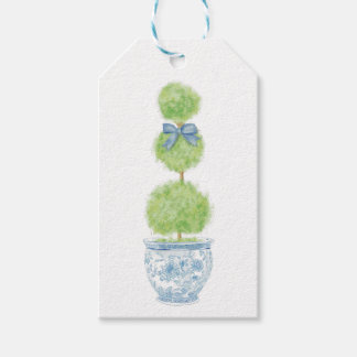 Étiquette cadeau topiaire à ruban bleu en chinoise