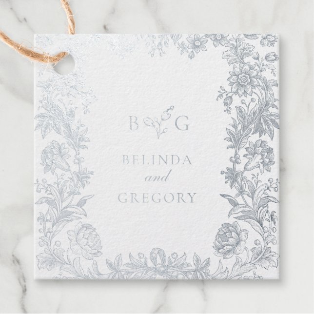 Étiquette-cadeau Véritable élégante feuille d'argent florale botani (Devant)
