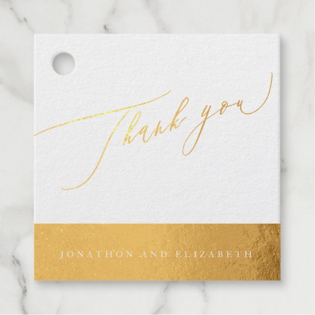 Étiquette-cadeau Véritable feuille d'or écriture moderne Merci (Devant)