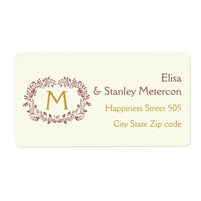 Étiquette Cadre de courroie et mariage monogramme du feuilla (Devant)