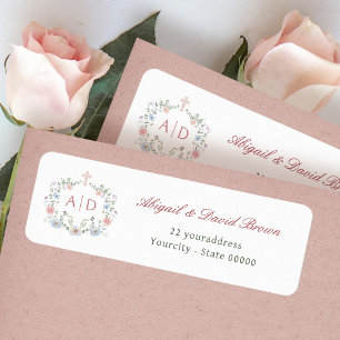 Étiquette Cadre floral Mariage religieux Adresse de retour