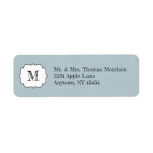 Étiquette Cadre Monogram sur bleu pâle et point Polka