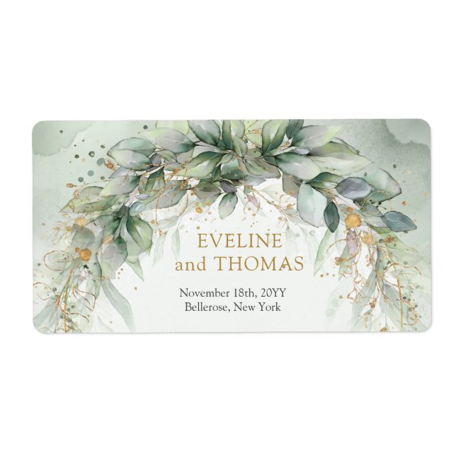 Étiquette Cadre ovale doré feuillage verdoyant (Devant)