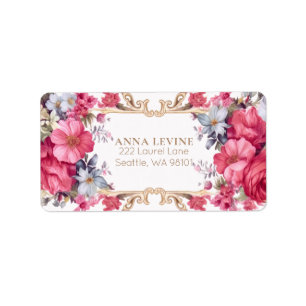 Étiquette Cadre rose Floral Baroque Romantique Or