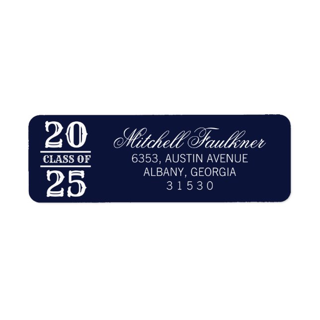 Étiquette Calligraphie 2024 Graduation Blue Adresse de retou (Devant)
