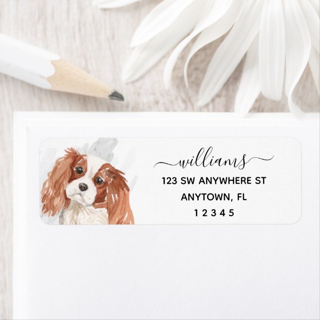 Étiquette Calligraphie Cavalier King Charles Spaniel Chien (En situation)