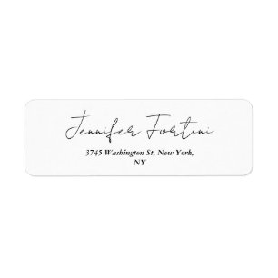 Étiquette Calligraphie Elégant Noir & Blanc Plain Simple Lab