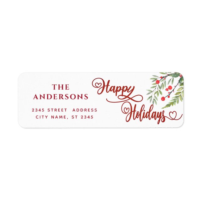 Étiquette Calligraphie Joyeux vacances sainte botanique (Devant)