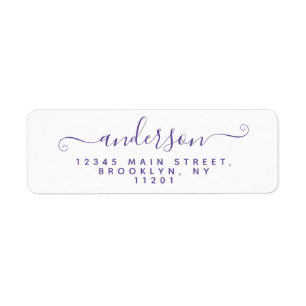 Étiquette Calligraphie moderne Script Violet violet Nom