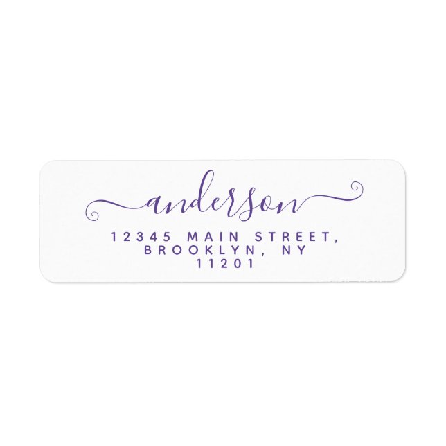 Étiquette Calligraphie moderne Script Violet violet Nom (Devant)