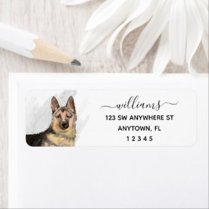 Étiquette Calligraphy German Shepherd Dog Return Address