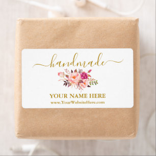 Étiquette Calligraphy Watercolor Pink Floral Handmade Labels