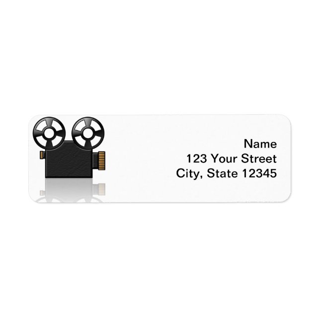 Étiquette Caméra de cinéma en noir et or sur blanc (Devant)