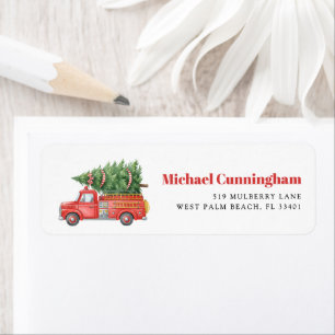 Étiquette Camion de pompiers de Noël moderne personnalisé 