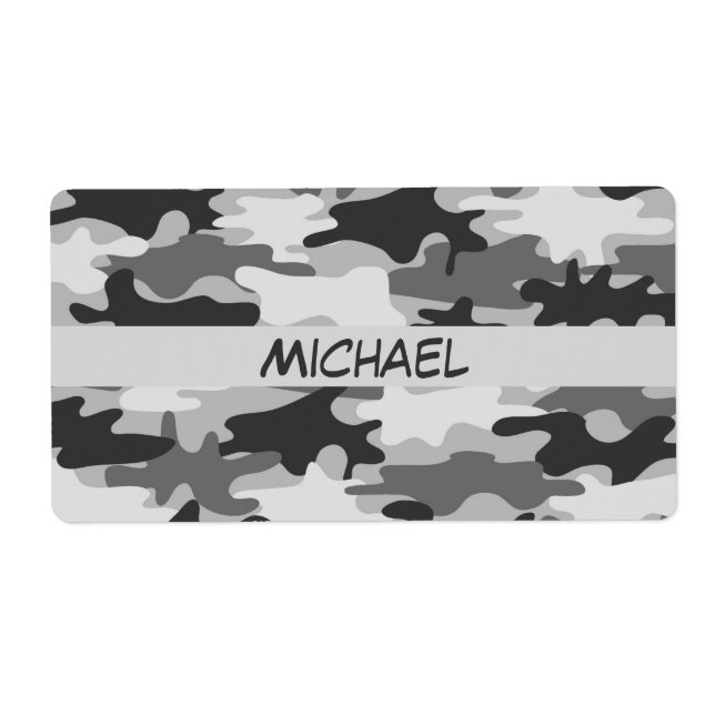 Étiquette Camouflage gris charbon Nom Personnalisé (Devant)