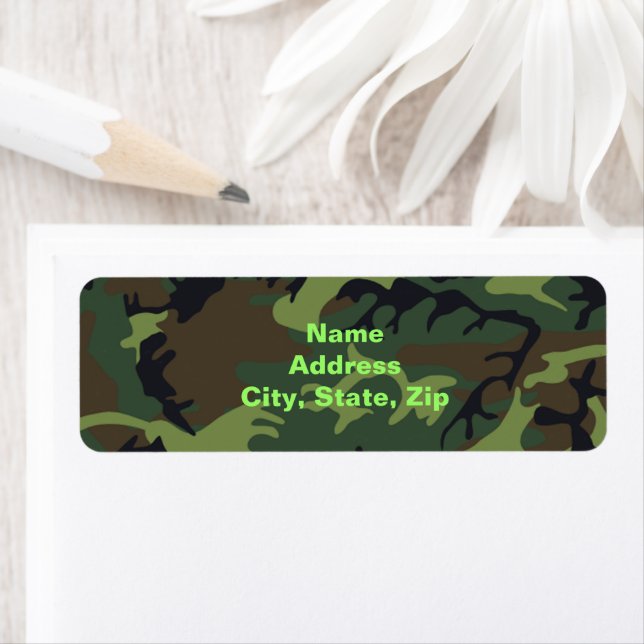 Étiquette Camouflage vert militaire Adresse de retour (En situation)