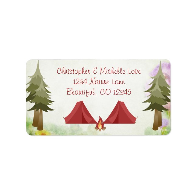Étiquette Camping, Tentes et feu de camp, Woodland Adresse (Devant)