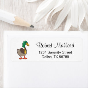 Étiquette Canard colvert de dessin animé mignon avec adresse