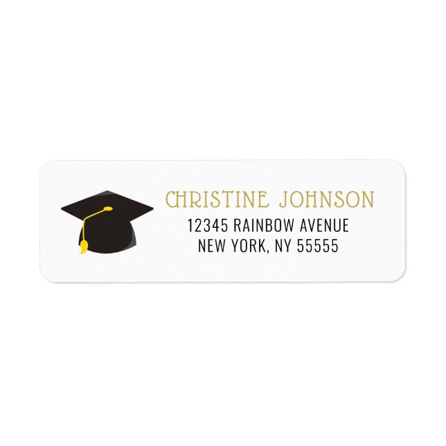 Étiquette capuchon de graduation adresse de retour en or noi (Devant)