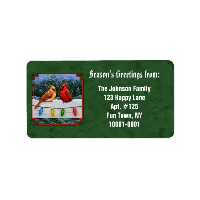 Étiquette Cardinaux et lumières de Noël Vert (Devant)