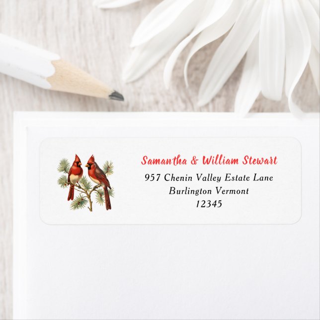Étiquette Cardinaux rouges Couple Joyeux Noël (En situation)