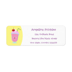 Étiquette Caricature de crème glacée de fraise mignonne