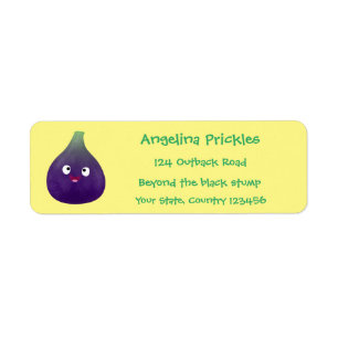 Étiquette Caricature de fruits mauve joyeux aux figues