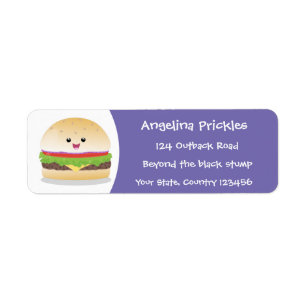 Étiquette Caricature de hamburger kawaii joyeux