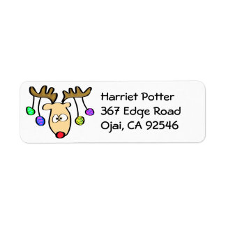 Étiquette Caricature de Noël mignonne Rouge Nez Reindeer