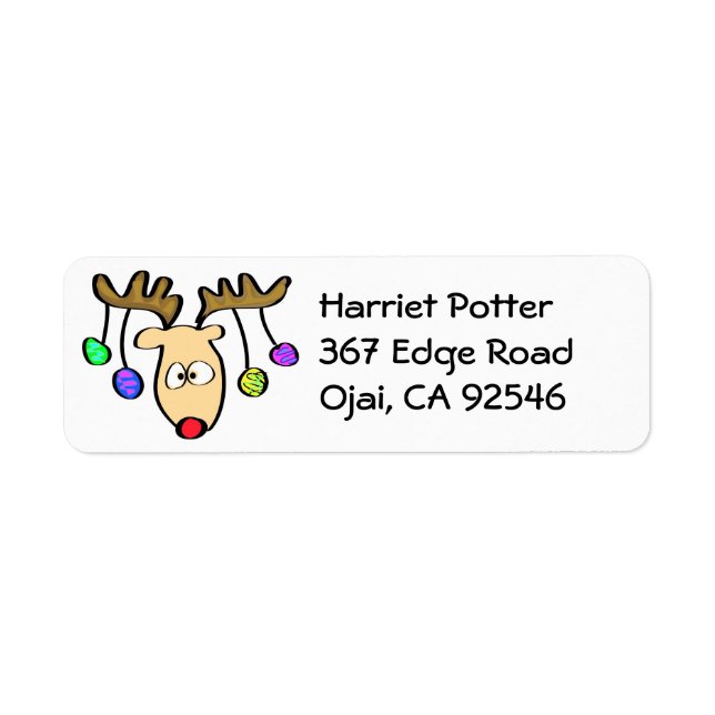 Étiquette Caricature de Noël mignonne Rouge Nez Reindeer (Devant)
