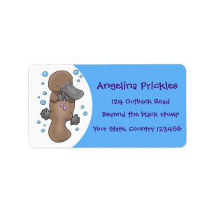 Étiquette Caricature de platypus bébé très heureuse