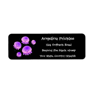 Étiquette Caricature kawaii de méduse violette rose mou