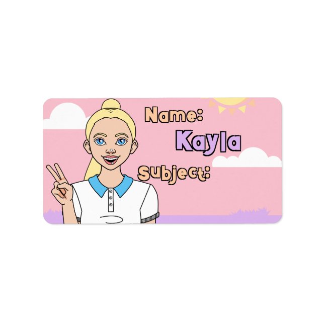 Étiquette Caricature rose Blonde Livre d'élèves de l'école d (Devant)