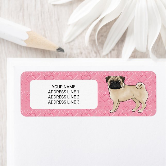 Étiquette Carlin Fun Chien Cartoon Mops Love Heart Motif ros (En situation)