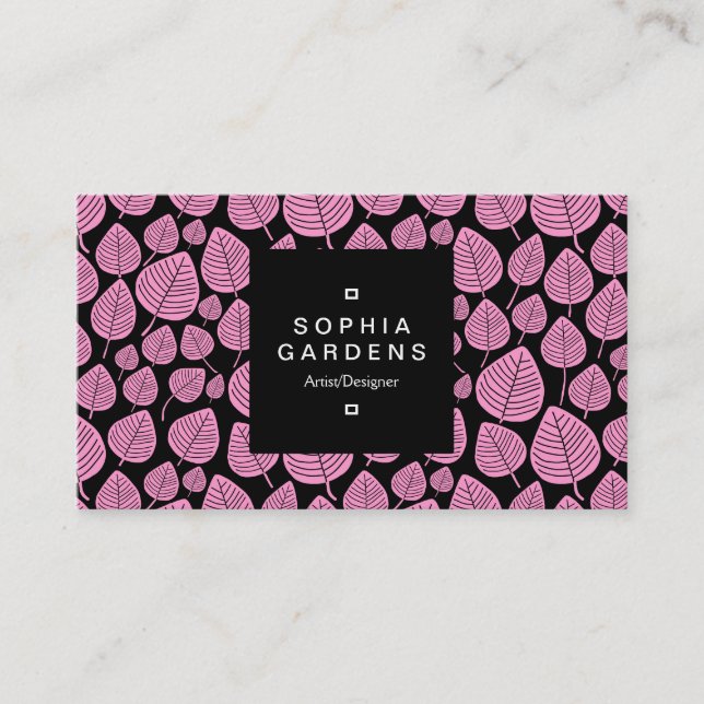 Étiquette carré 01a - motif feuille 02 - rose (Devant)