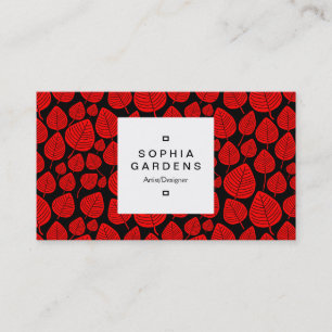 Étiquette carré 03a - motif feuille 02 - Rouge