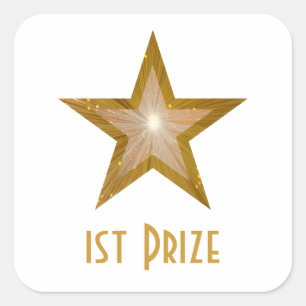 Étiquette carré Gold Star '1st Prize' blanche