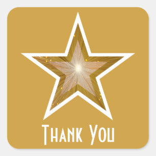 Étiquette carré "Gold" Star "Merci" jaune