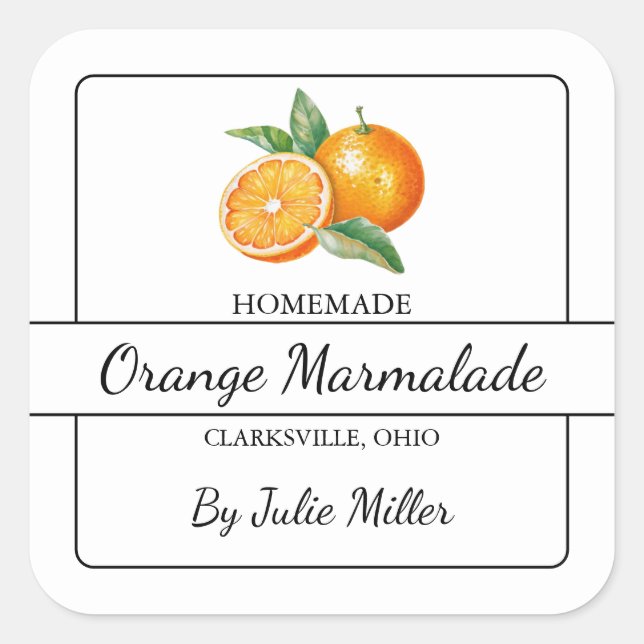 Étiquette Carré Orange Marmalade maison (Devant)