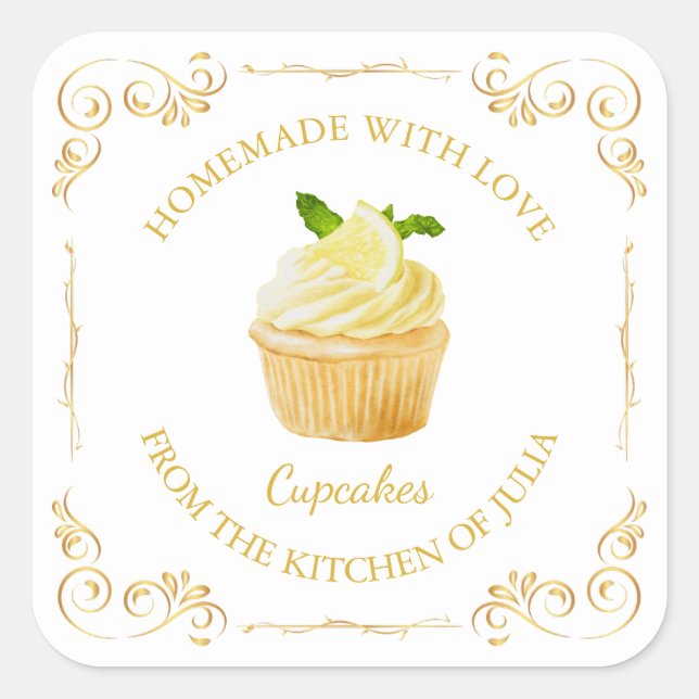 Étiquette Carré vintage Cupcake (Devant)